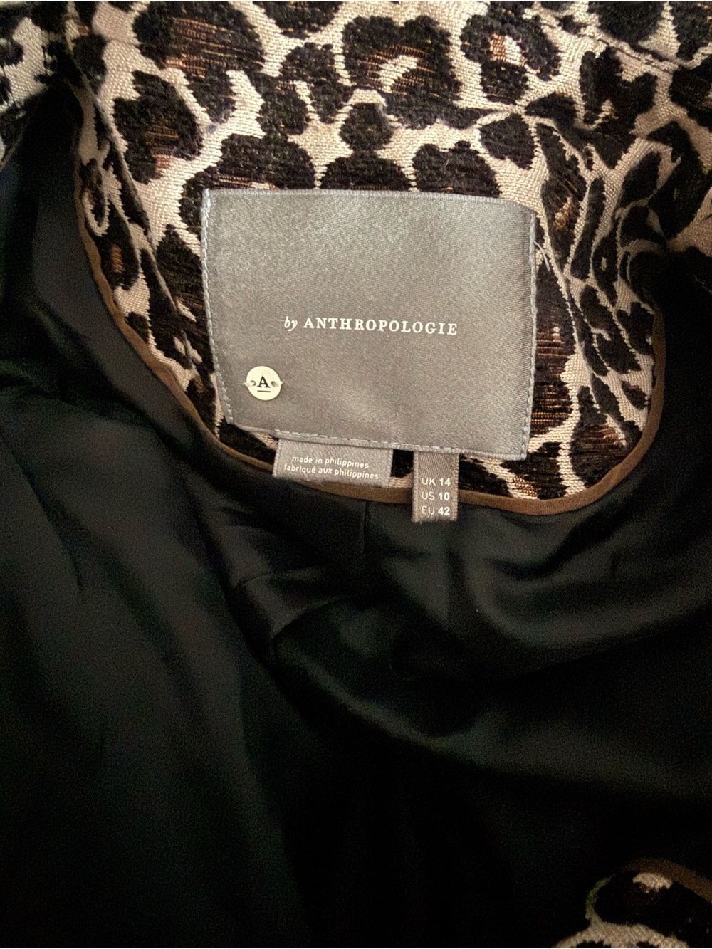 Anthropologie Gianna Leopard-Print Trench Coat - Black, Cream and Brown Size 10 - Picture 8 of 8